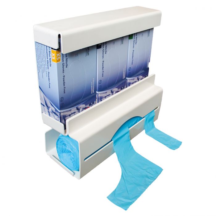 Combined Glove Box & Apron Dispenser - White Plastic - (Single)