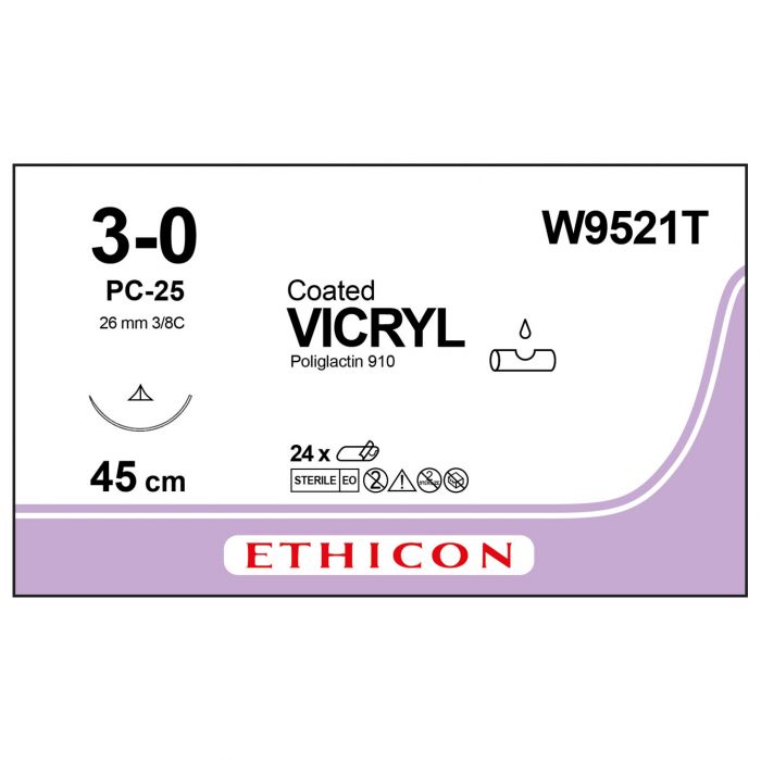 Ethicon Vicryl Sutures - 3/0 - 45cm - Undyed - (Pack 24)