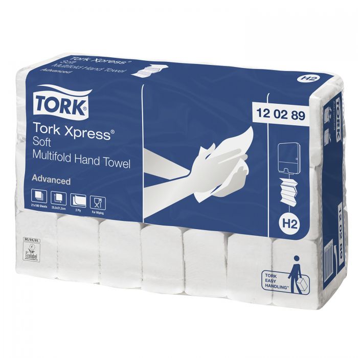 Tork Xpress Soft Multi-Fold Hand Towels - Advanced (H2) - 2-Ply White - 21x180 Sheets - (Pack 3780)