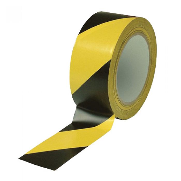 Self-Adhesive Black & Yellow Hazard Stripes Floor Tape - 48mm x 33m - (1 Roll)
