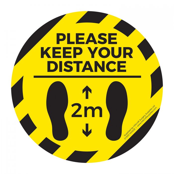 Self-Adhesive Please Keep Your Distance Floor Sticker (2m) - 300mm Diameter - (Single)