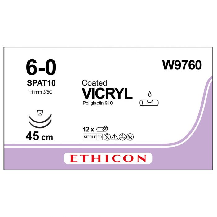 Ethicon Vicryl Sutures - 6/0 - 45cm - Violet - (Pack 12)