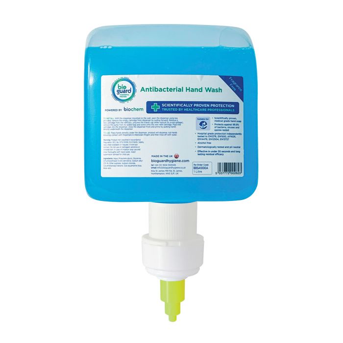 Bioguard Antibacterial Soap - Aqua Blue - 1 Litre Cartridge for Automatic Dispenser - (Single)