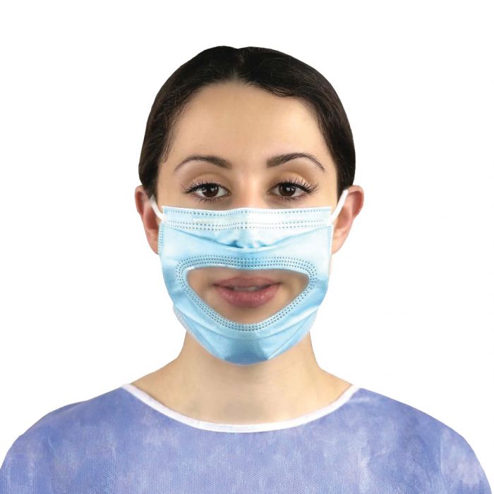 Smile Shield Face Masks with Clear Mouth Panel - (Pack 50)