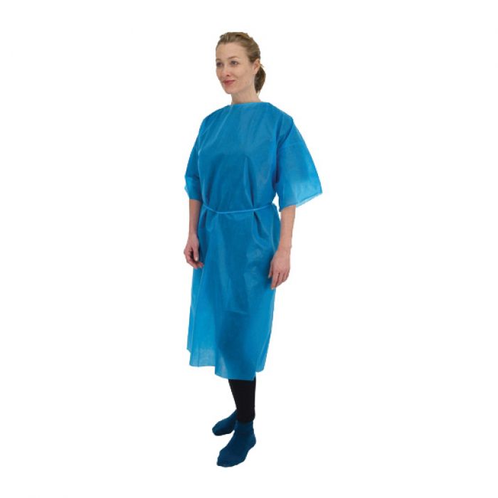 Disposable Non-Sterile Patient Examination Gowns - Short-Sleeved - Colour: Blue - (Pack 50)