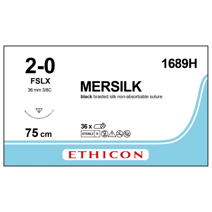 Ethicon Mersilk Sutures - 2/0 - 75cm - Black - (Pack 36)