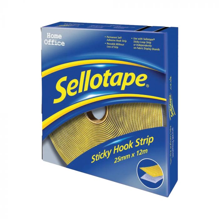 Sellotape Sticky Hook Strip - 25mm x 12m Roll - (Single)