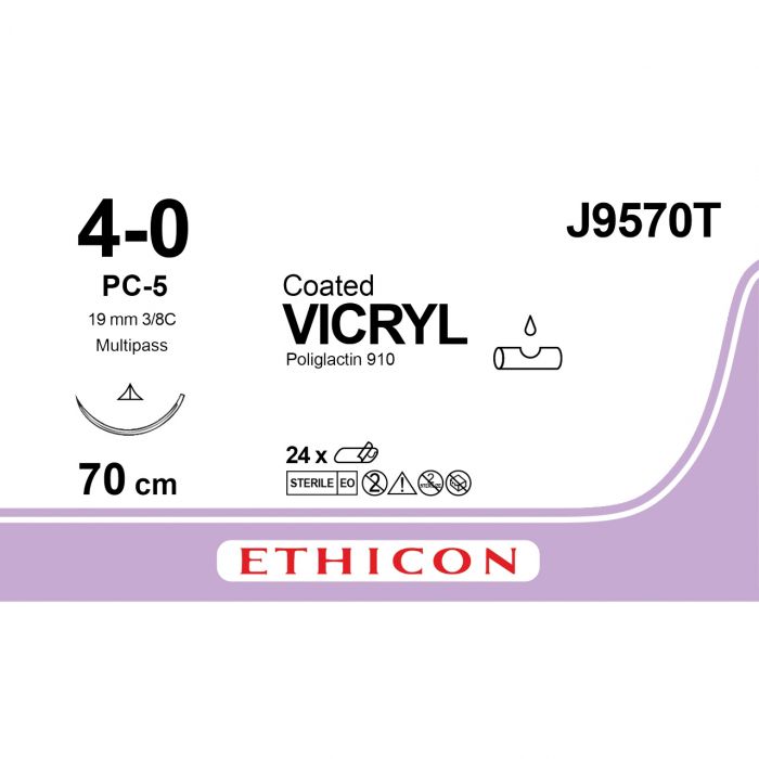 Ethicon Vicryl Coated Sutures - 4/0 - 70cm - Undyed - (Pack 24)
