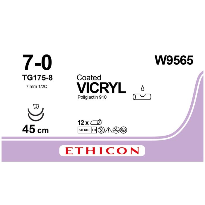 Ethicon Vicryl Sutures - 7/0 - 45cm - Violet - (Pack 12)