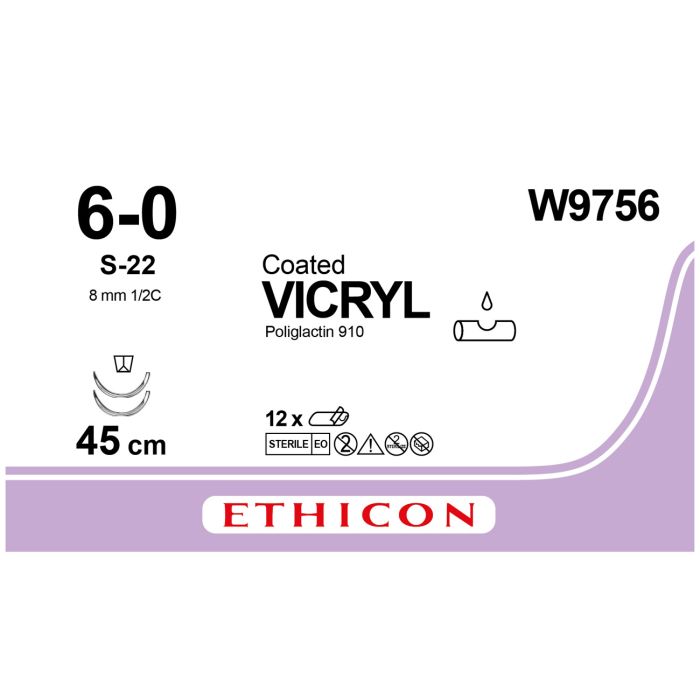 Ethicon Vicryl Sutures - 6/0 - 45cm - Undyed - (Pack 12)