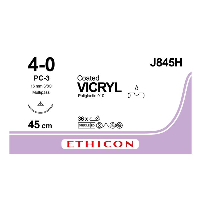 Ethicon Vicryl Coated Sutures - 4/0 - 45cm - Undyed - (Pack 36)