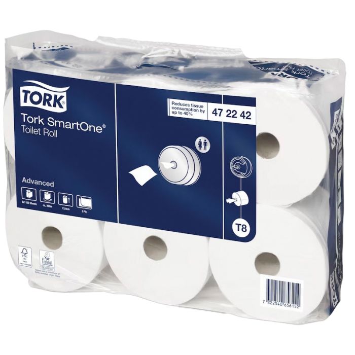 Tork SmartOne Toilet Rolls - Advanced (T8) - 2-Ply White - (Pack 6)