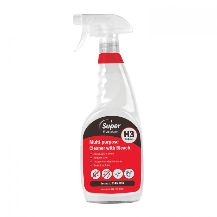Super Professional H3 Multipurpose Cleaner with Bleach - 750ml Trigger Spray - (Single)