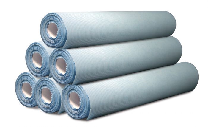 Blue Plastic Backed Couch Roll - 50cm x 50m - 132 Sheets/Roll - (Pack 6)