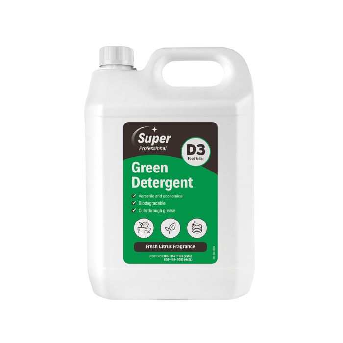 Super Professional D3 Green Detergent/Washing Up Liquid - 5 Litre - (Single)