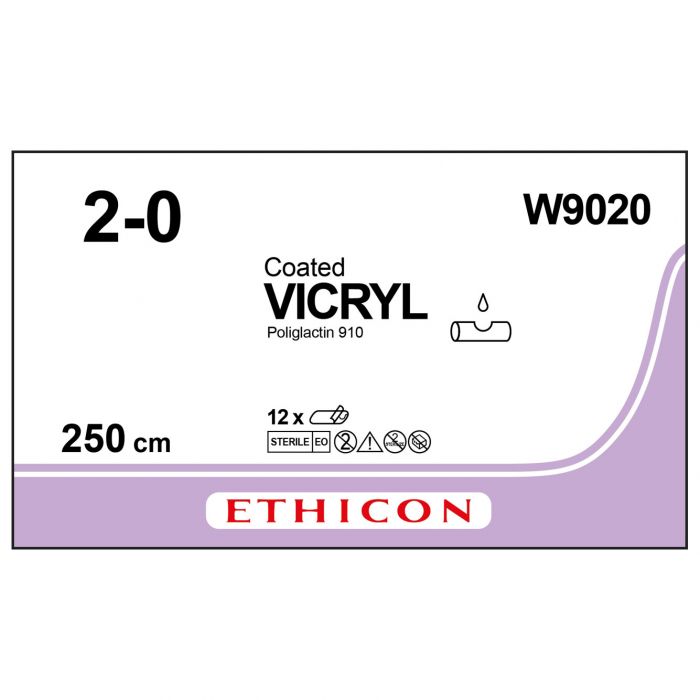 Ethicon Vicryl Sutures - 2/0 - 250cm - Violet - Non-Needled - (Pack 12)