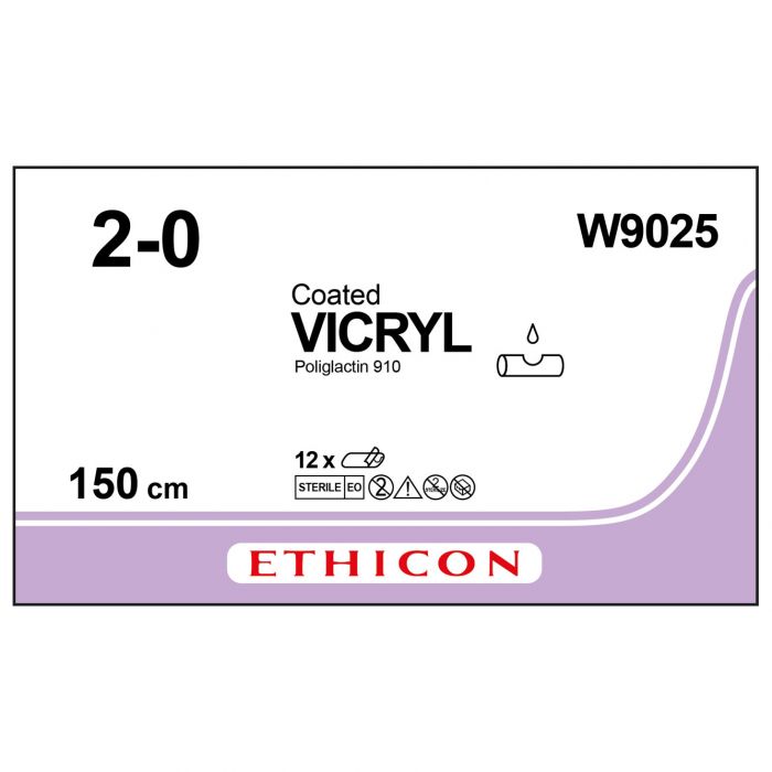 Ethicon Vicryl Sutures - 2/0 - 150cm - Violet - Non-Needled - (Pack 12)