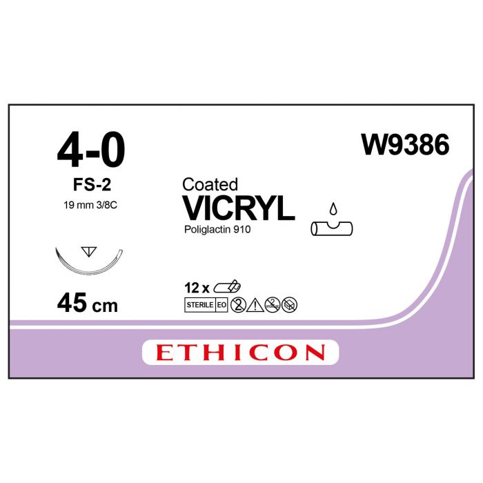 Vicryl Coated Sutures - 4/0 - 45cm - Violet - (Pack 12)