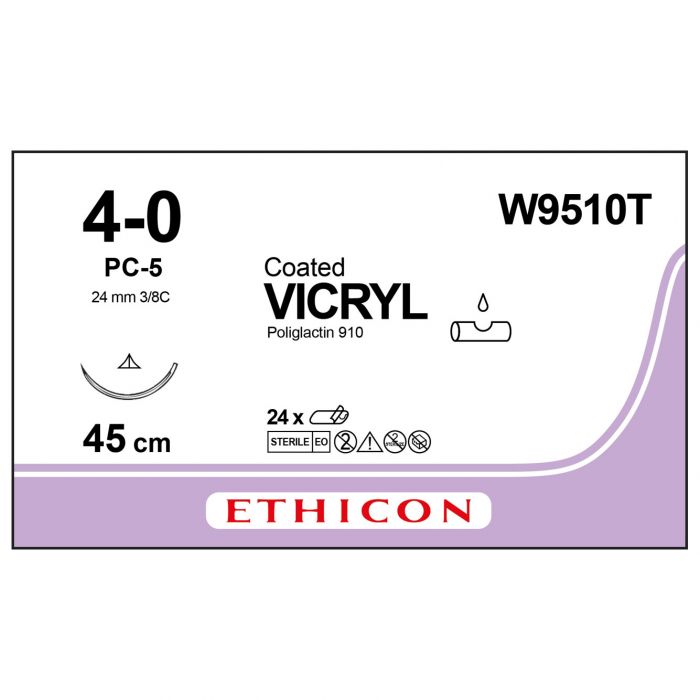 Vicryl Coated Sutures - 4/0 - 45cm - Undyed - (Pack 24)