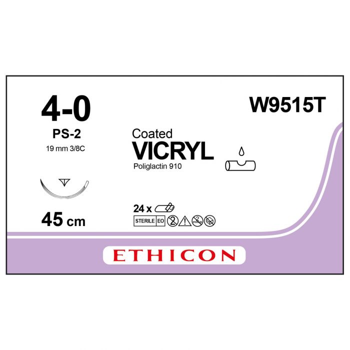 Vicryl Coated Sutures - 4/0 - 45cm - Undyed - (Pack 24)