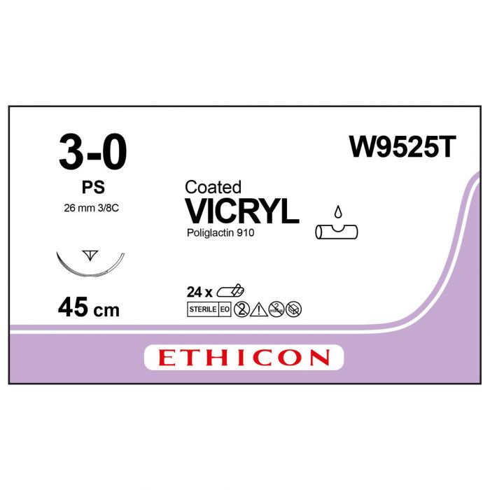 Vicryl Coated Sutures - 3/0 - 45cm - Undyed - (Pack 24)