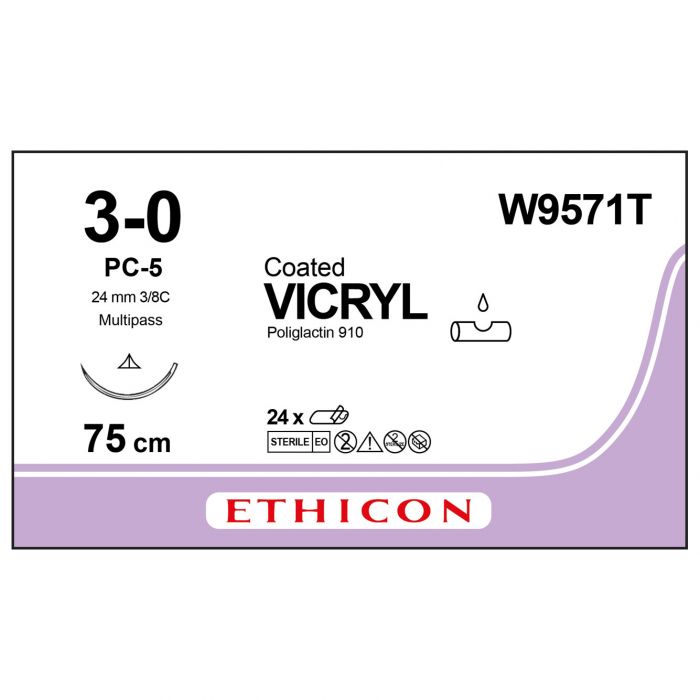 Vicryl Coated Sutures - 3/0 - 75cm - Undyed - (Pack 24)