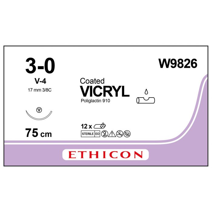 Vicryl Coated Sutures - 3/0 - 75cm - Undyed - (Pack 12)