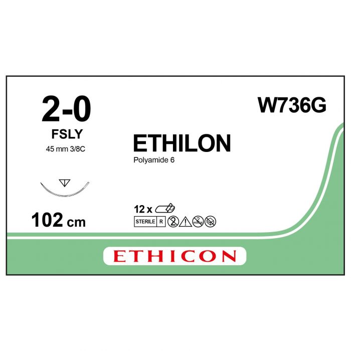 Ethilon Polyamide Sutures - 2/0 - 100cm - Black - (W736G) - (Pack 12)