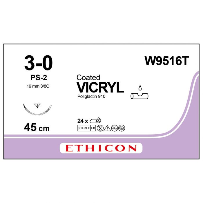 Ethicon Vicryl Sutures - 3/0 - 45cm - Undyed - (Pack 24)