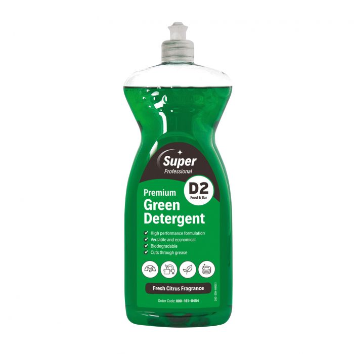 Super Professional D2 Premium Green Detergent/Washing Up Liquid - 1 Litre - (Single)