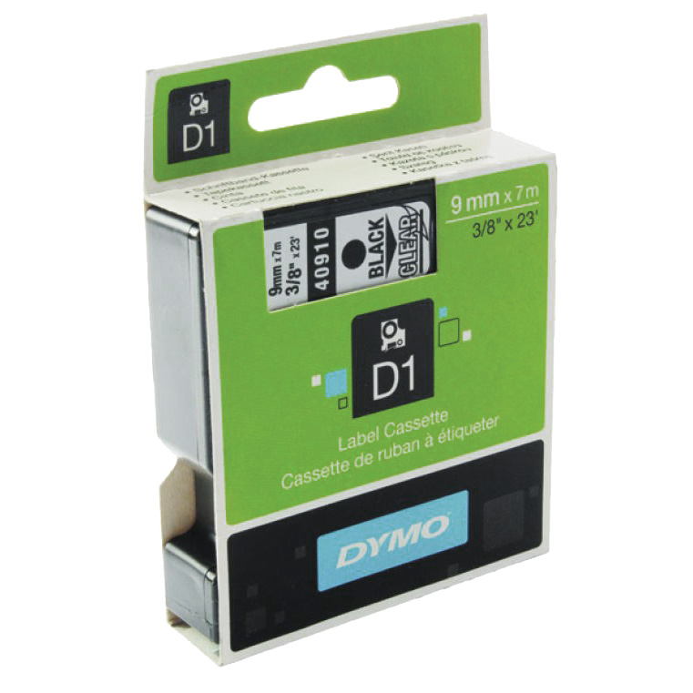 Dymo Standard Label Tape Cassette - Black on White - D1 - 9mm x 7m ...